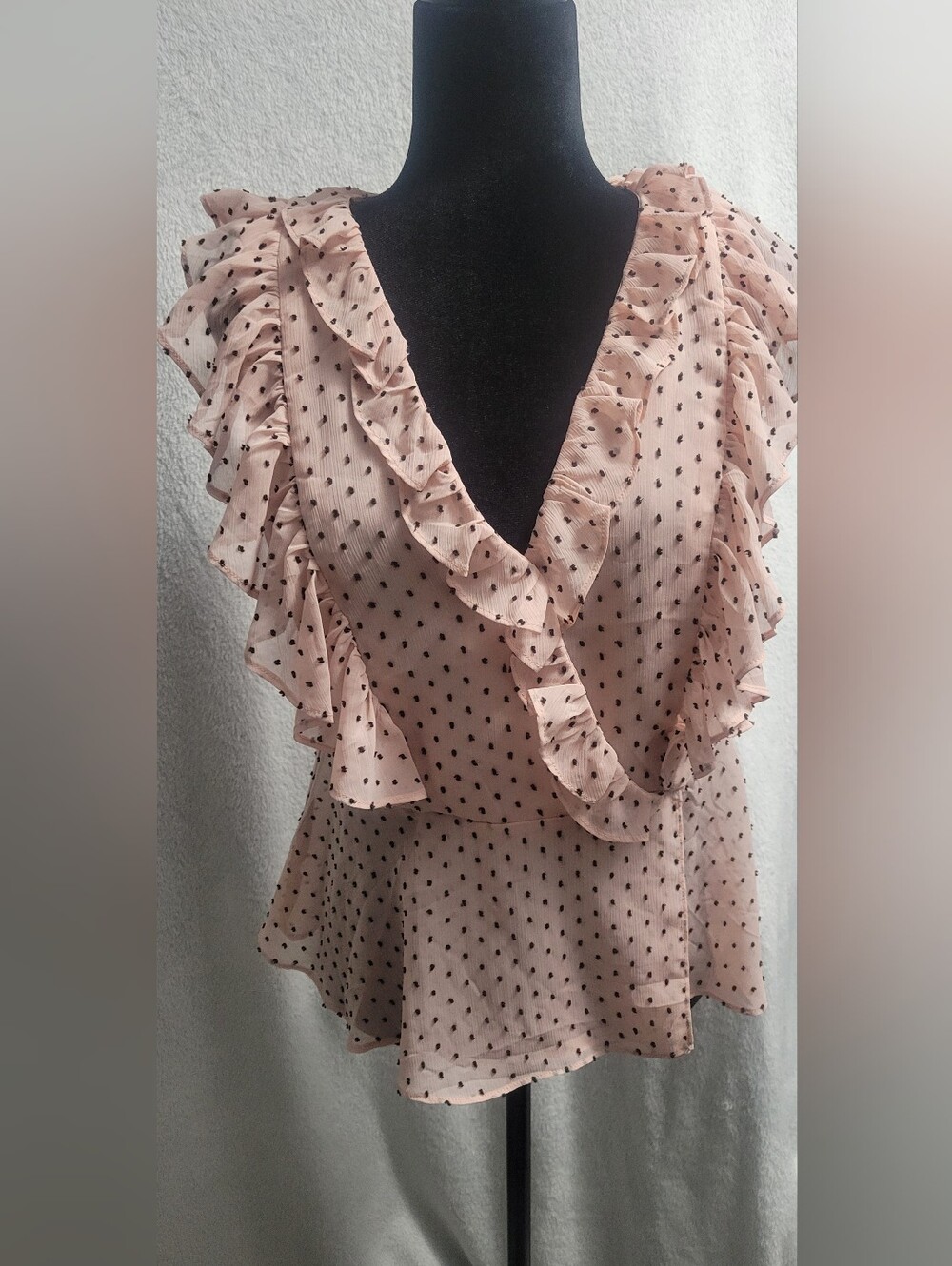 Belle Vere Medim Pink Polka Dot Ruffled Peplum Tank Top